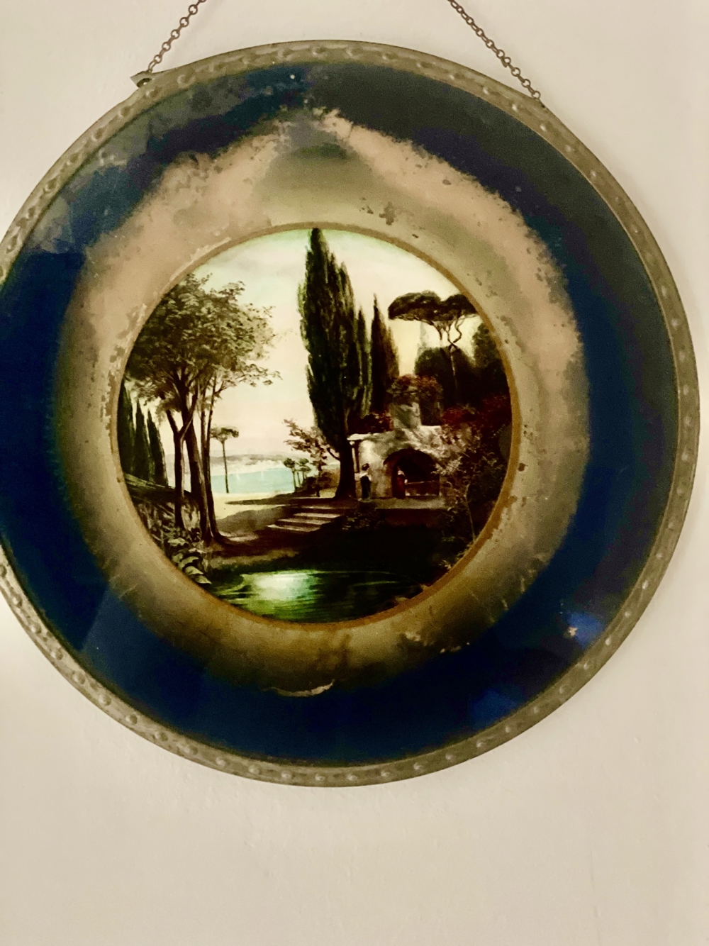 2 Bilder im Metallrahmen, hinter Glas blau Nostalgisch um 1900