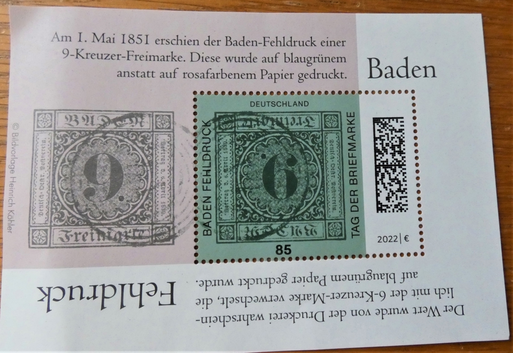 Briefmarke / Bundesrepublik Block 90 / Baden Fehldruck