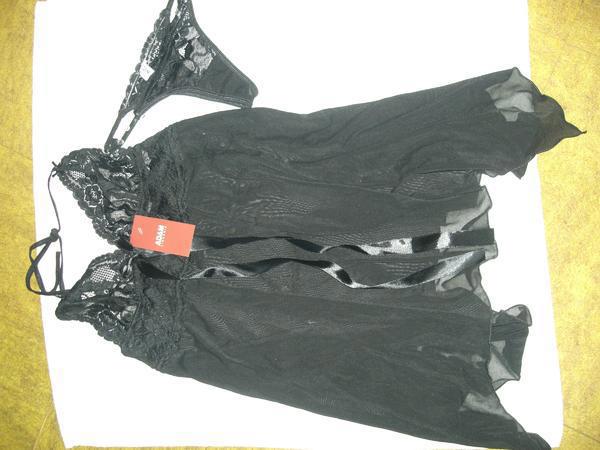 schwarzes Negligee - Babydoll - Nachthemdchen mit Slip Gr. S