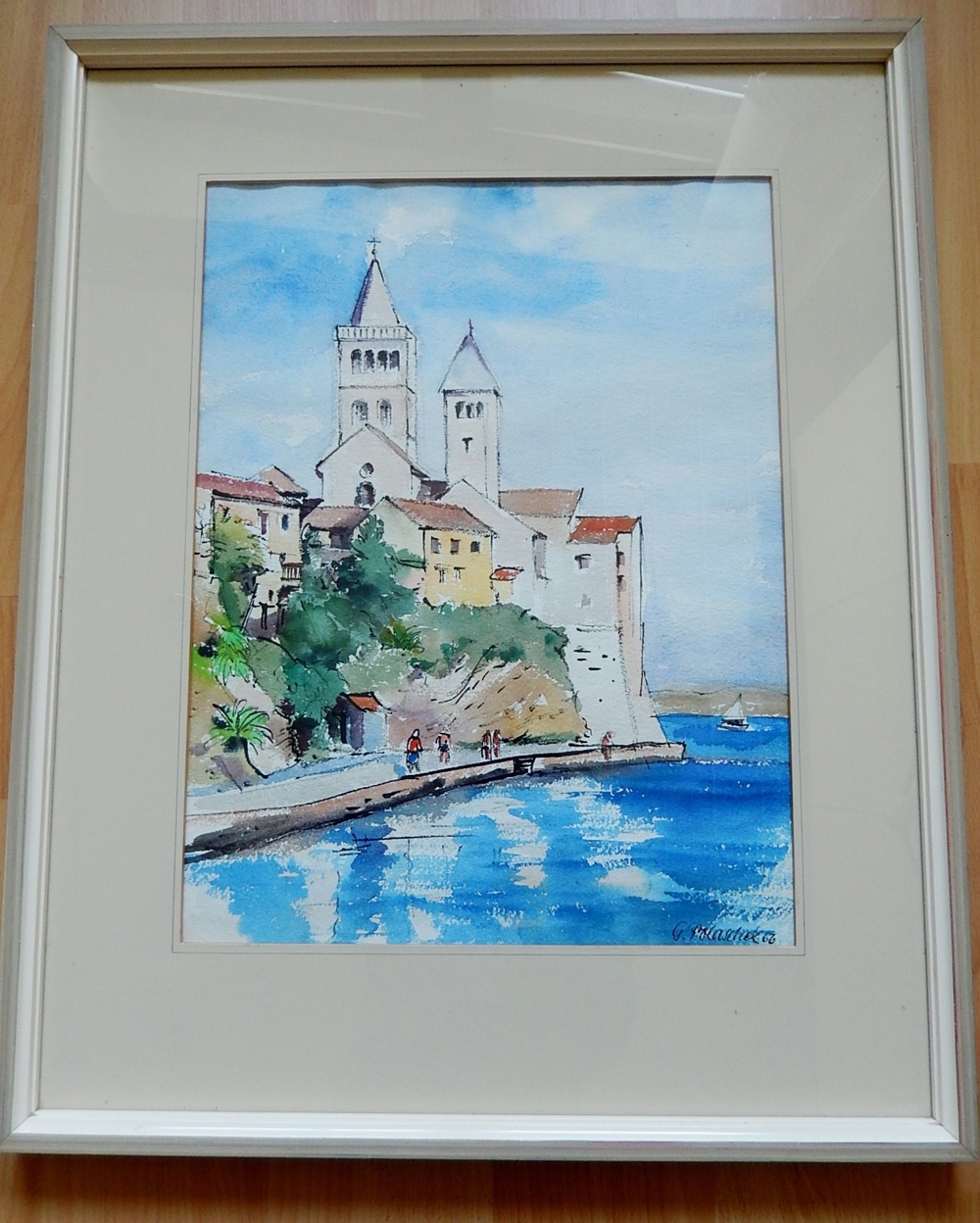 Aquarell auf Bütte von G. Polaschek mit Passepartout