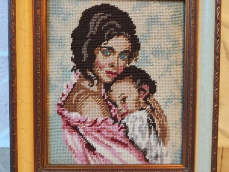 Gobelin-Stickbild "Mutter mit Kind"