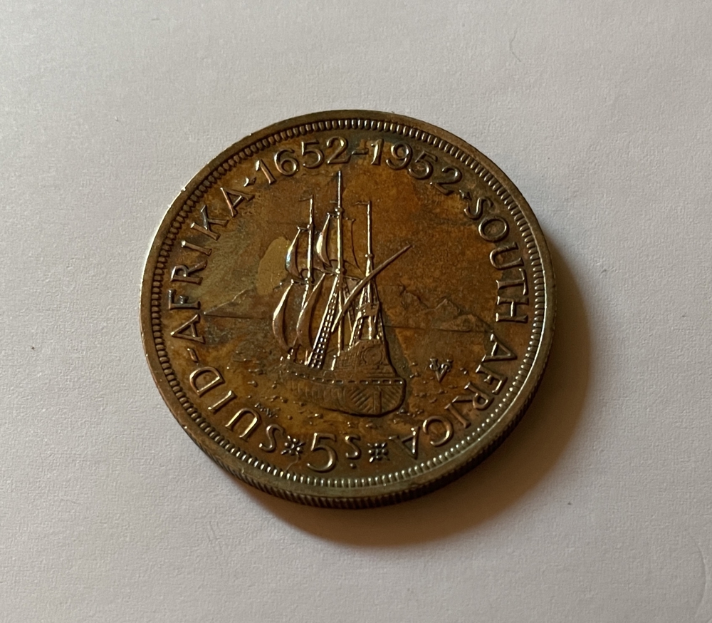 5 Shilling Silbermünze 1952 Südafrika George Segelschiff