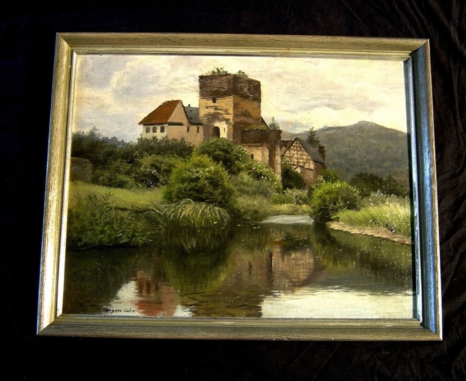 2 alte Gemälde Dausenau, Schloss Langenau a.d. Lahn