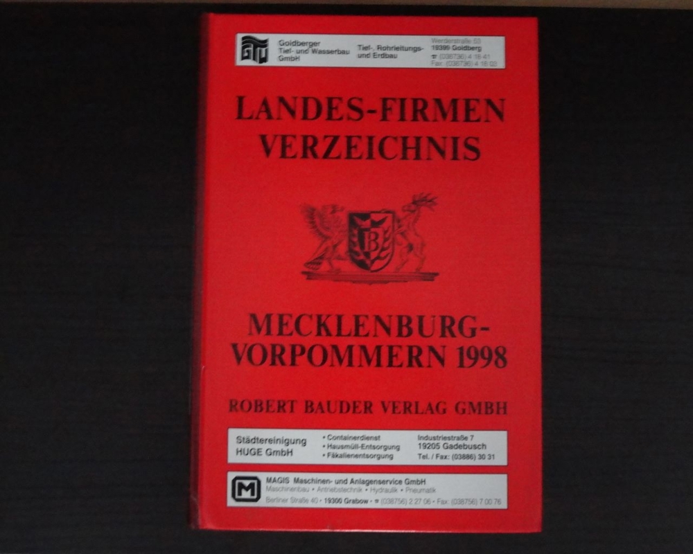 Landes Firmen Verzeichnis Mecklenburg-Vorpommern 1998,Adressbuch,Branchenbuch,Robert Bauder Verlag