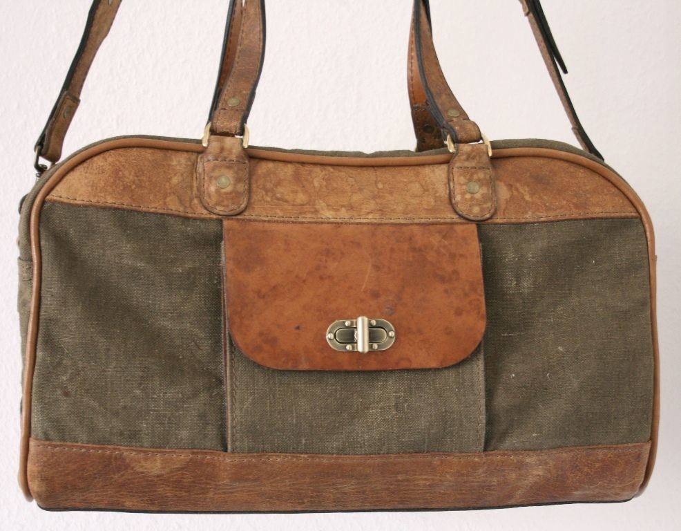 Canvas Reisetasche Travel Bag Leather Handmade