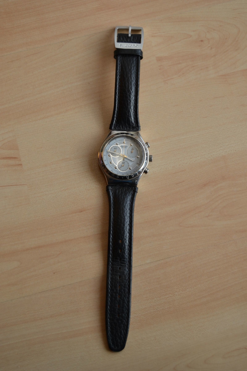 Verkaufe original Swatch Irony - Uhr für Herren, mit schwarzem Lederarmband
