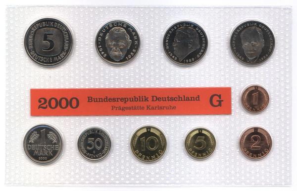 DM Kursmünzensatz von 2000 Münzstätte : Münzen von Karlsruhe (G)