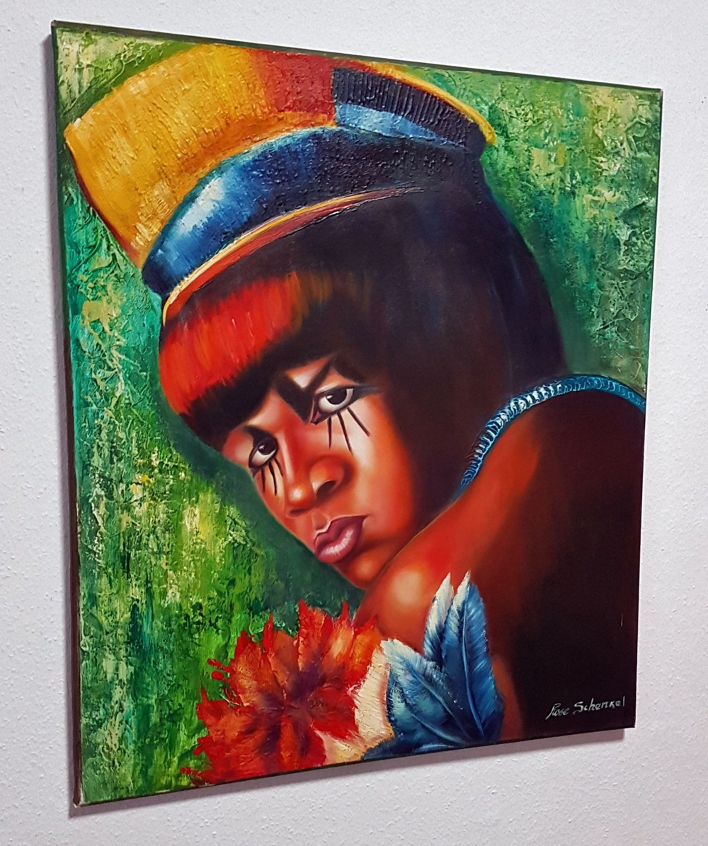 Brasilien Gemälde Indio Schamane Ethno Amazonas Regenwald 80x70 Mann Ayahuasca Häuptling krieger