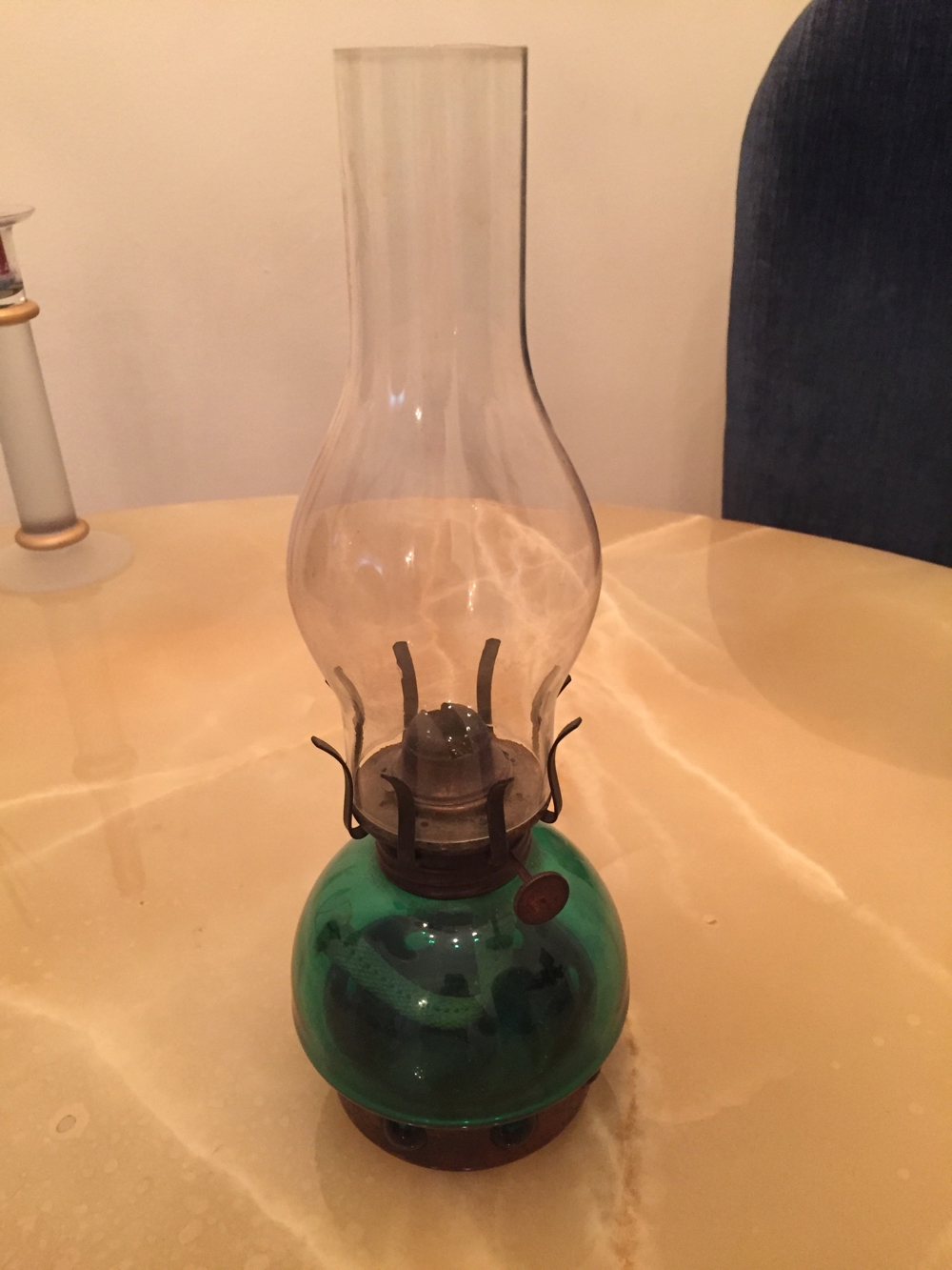 Petroleum Lampe antik Glas mit Kupfer