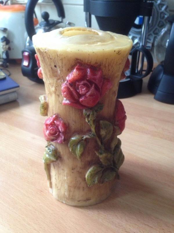 Kerze alt Rosenmotive , Handarbeit