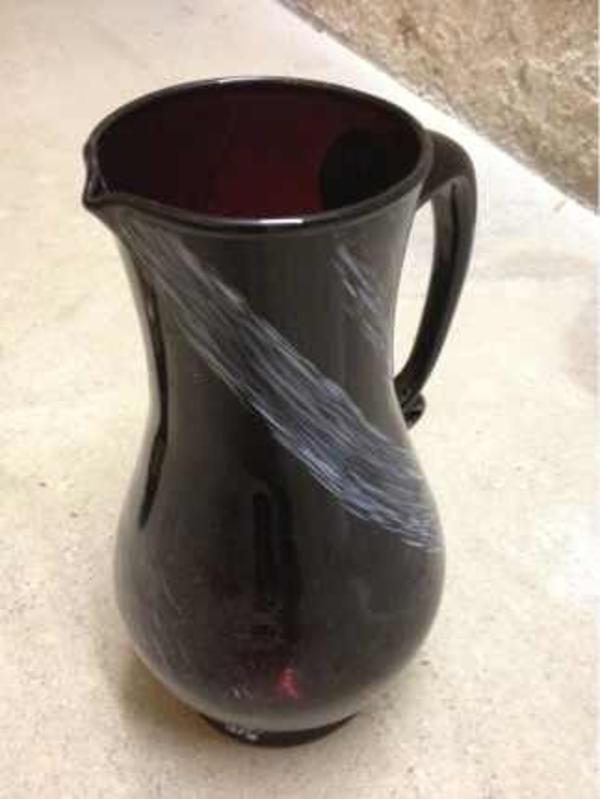 Kanne/ Vase mit Henkel Glas schwarz, Handarbeit