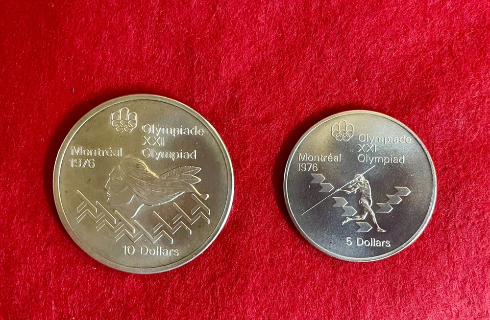 2 Silbermünzen 10 Dollar + 5 Dollar Olympiade Montreal 1976 Kanada
