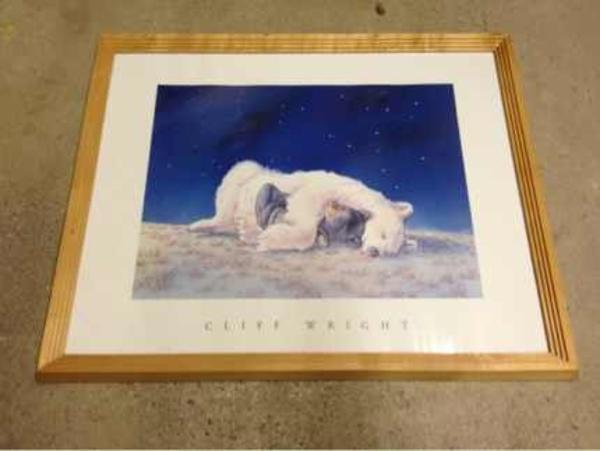 Bären-Bild Cliff Wright im Holzrahmen 54x45 Bären
