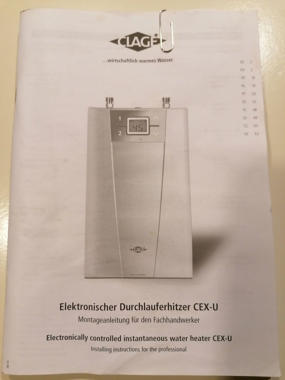 Durchlauferhitzer elektronisch CLAGE CEX-U 12 KW