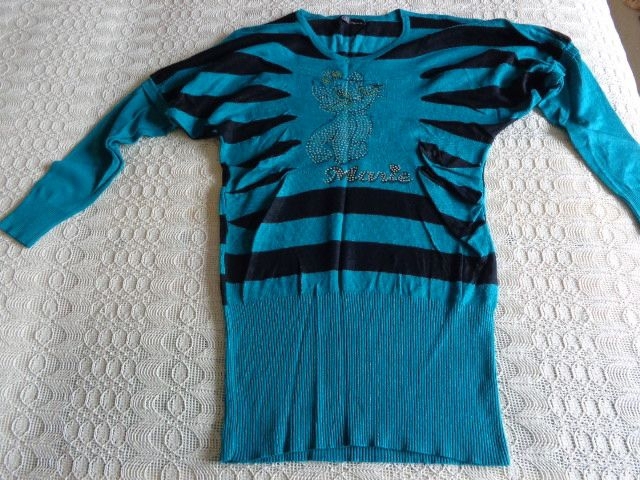 Vintage - Feinstrickpullover, 2in1-Pullover, Longpullover, ca. Gr. 34/36, smaragd/schwarz