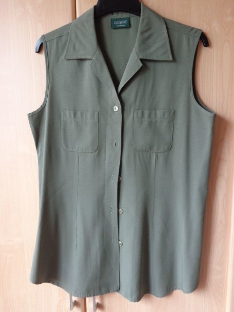 Vintage - Bluse ärmellos, Gr. 38 40 bzw. ca. Gr. M, khaki bzw. oliv