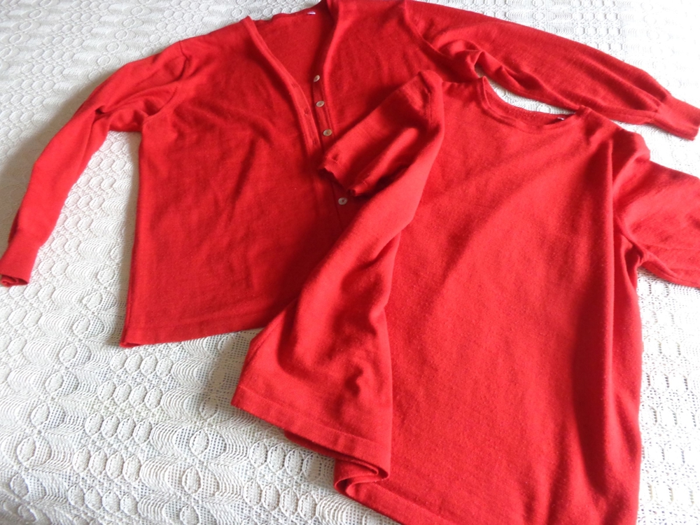 Twin-Set, Feinstrick, Jacke und Pullover, rot, Gr. XL, bitte nachmessen!