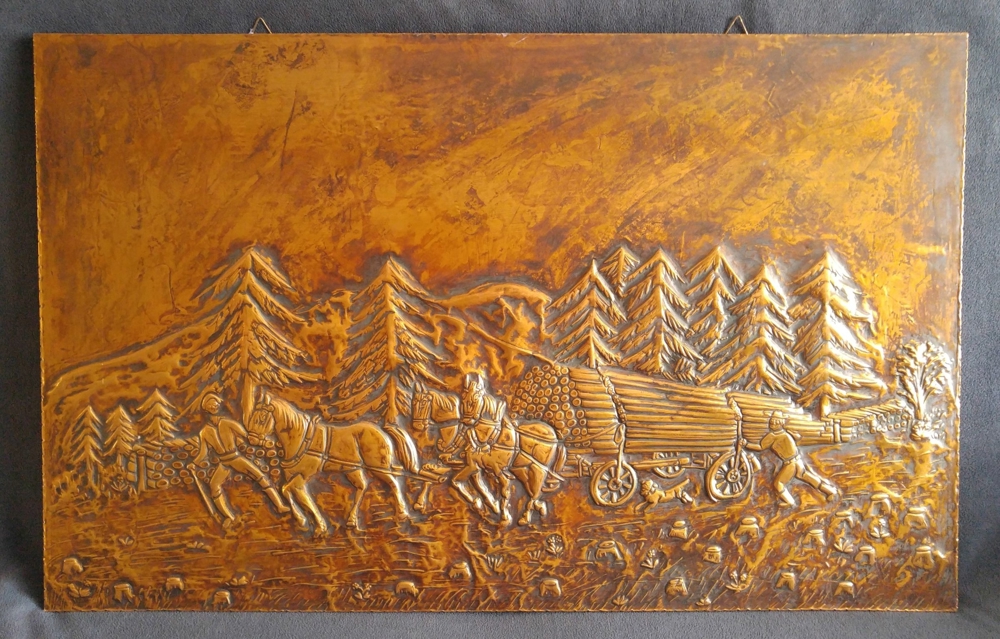 Kupfer-Bild, Handarbeit (bezogene Holzplatte), im guten Zustand!