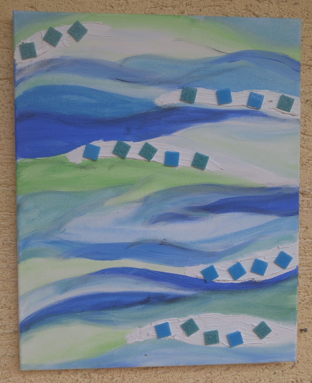 Keilrahmen-Bild "Wellen", Meeresfarben, Mosaik, handgemalt, NEU!