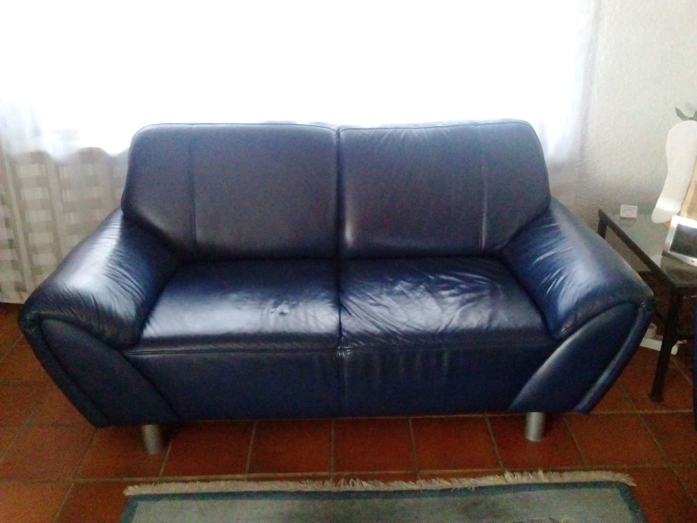 Ledersofa / Couch 2-Sitzer dunkelblau