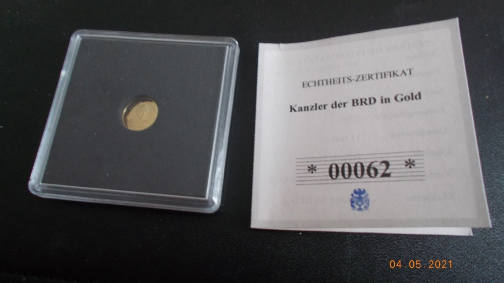 Kanzler der BRD in Gold (585/1.000) Konrad Adenauer 2009 0,5 Gramm