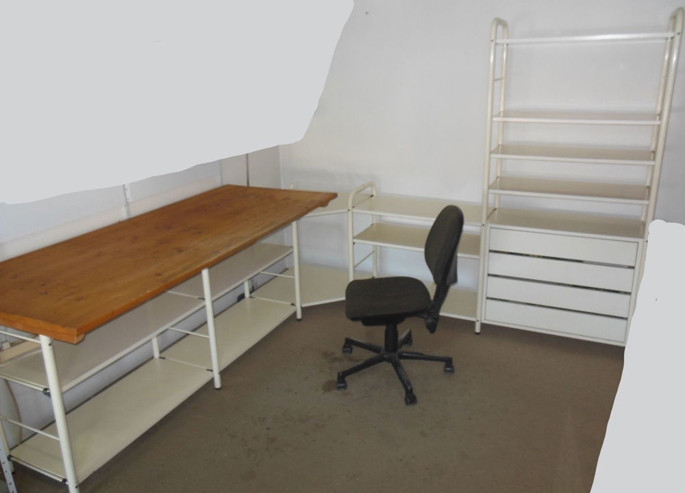 Schreibtisch - Büroecke - Regal incl. 4 Schubladen - Eckregal - Bürostuhl
