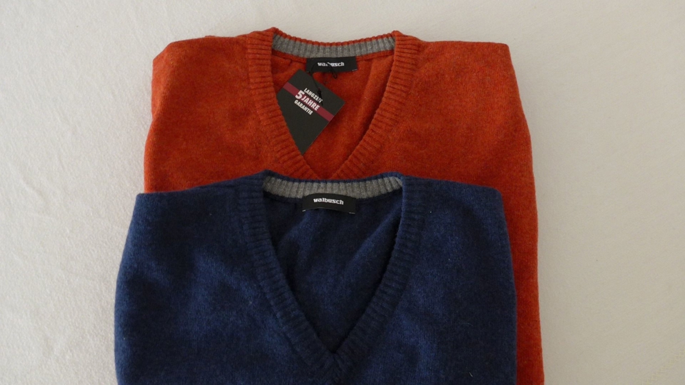 Pullunder NEU 100 % Lambswool Pullover ohne Ärmel Gr 56 / XL-XXL V-Ausschnitt Walbusch Blau + Ziegel