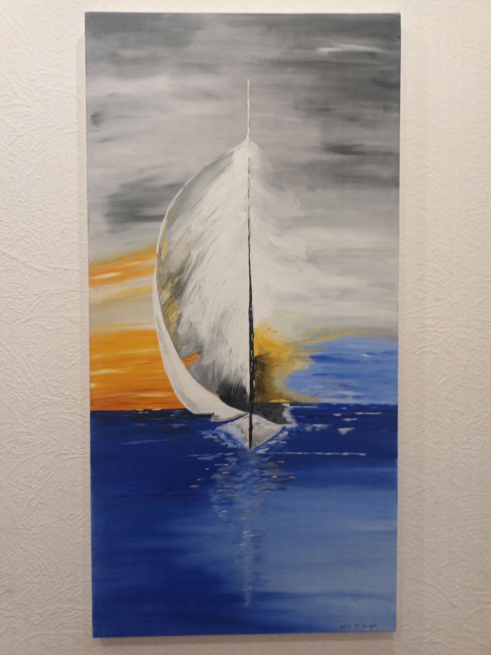 Acryl Bild handgemalt Segelboot im Wind