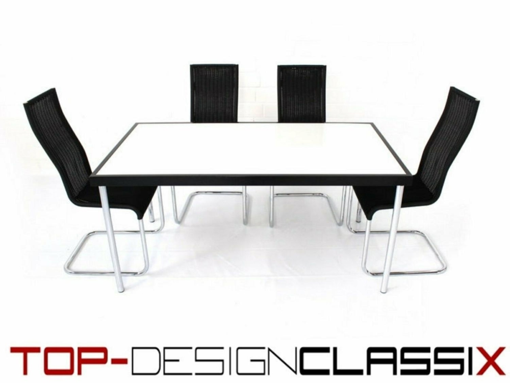 wie neu! Architekten Designer Tisch Chrom weiße Glasplatte Eiche