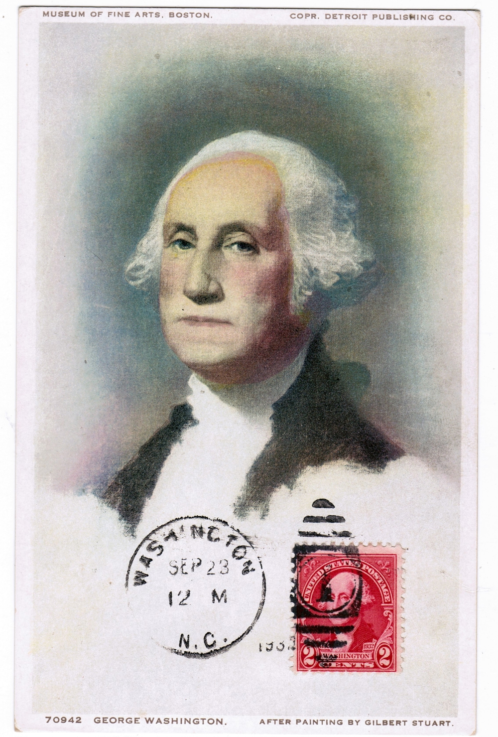 Einzigartige Postkarte mit 2-Cent-Sonderbriefmarke von George Washington