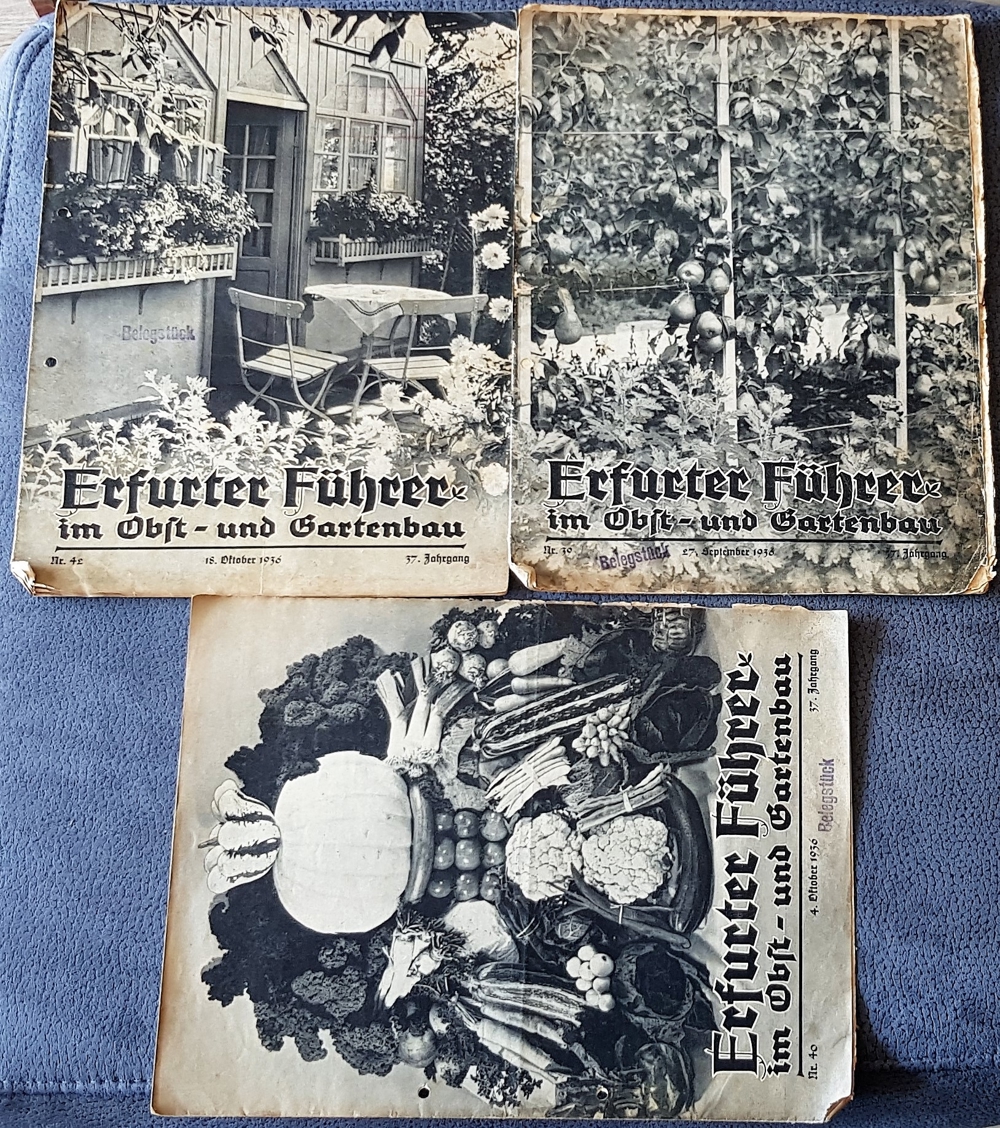 3 Zeitschriften "Erfurter Führer im Obst- und Gartenbau", Nr: 39, 40 & 42, 1936