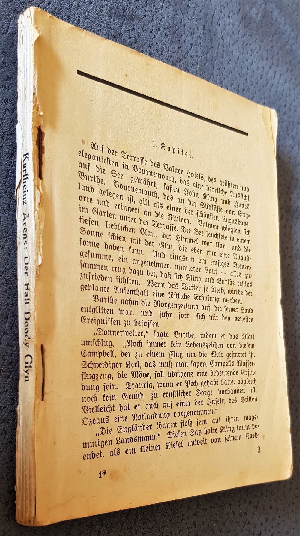 1 Taschenbuch "Der Fall Doody Glyn", von Karlheinz Arens aus dem Jahren um 1920