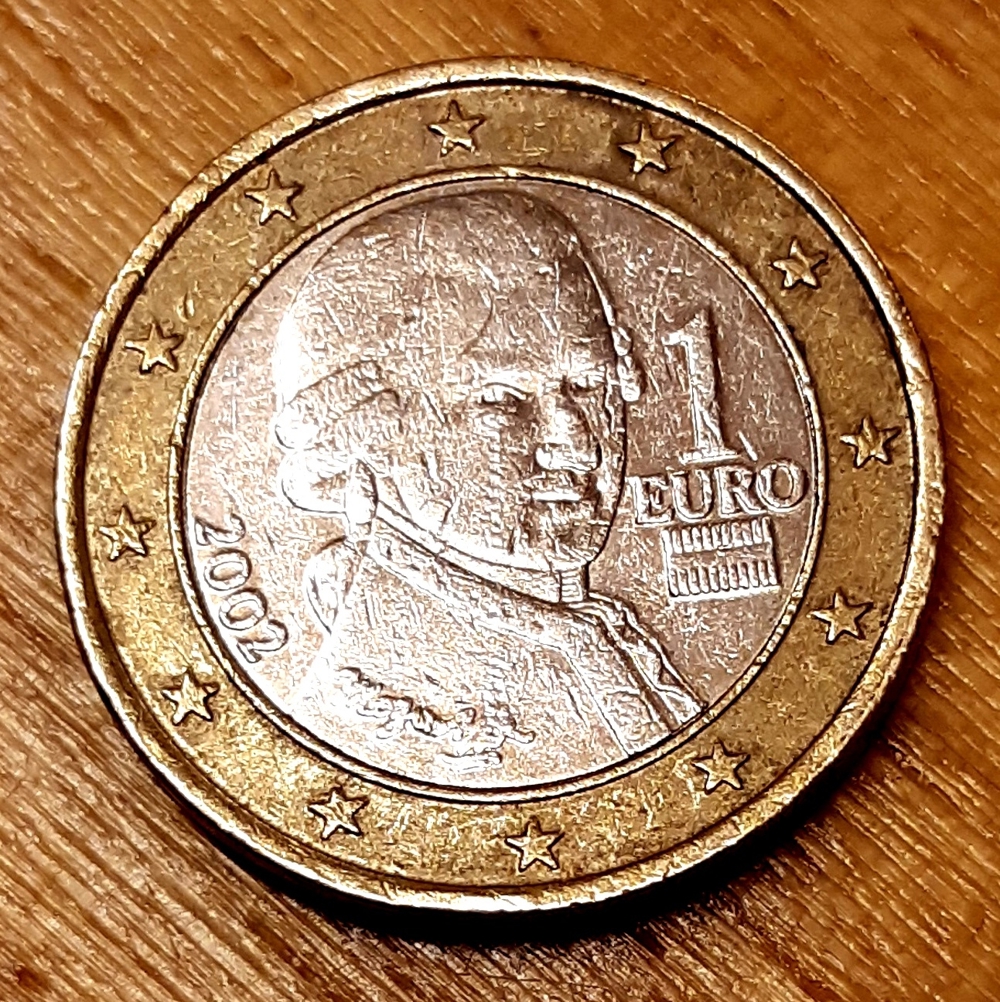 2002 Österreich: 1 Euro (W. A. Mozart), Fehlpr.!
