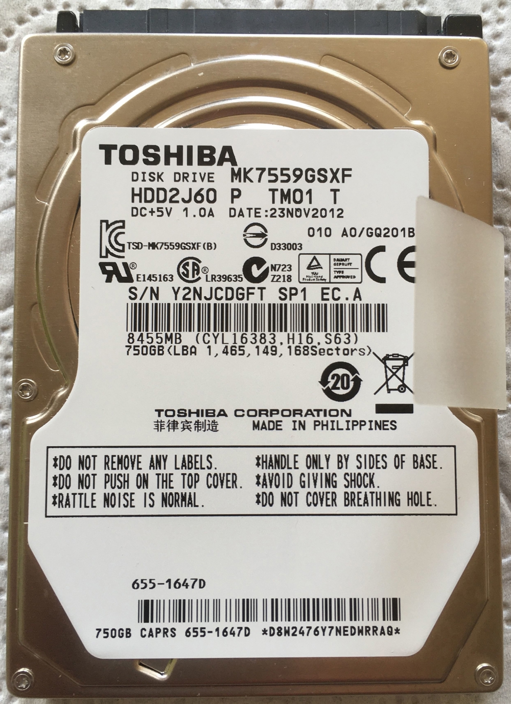 Notebook-HDD Toshiba 750GB HDD - MK7559GSXF
