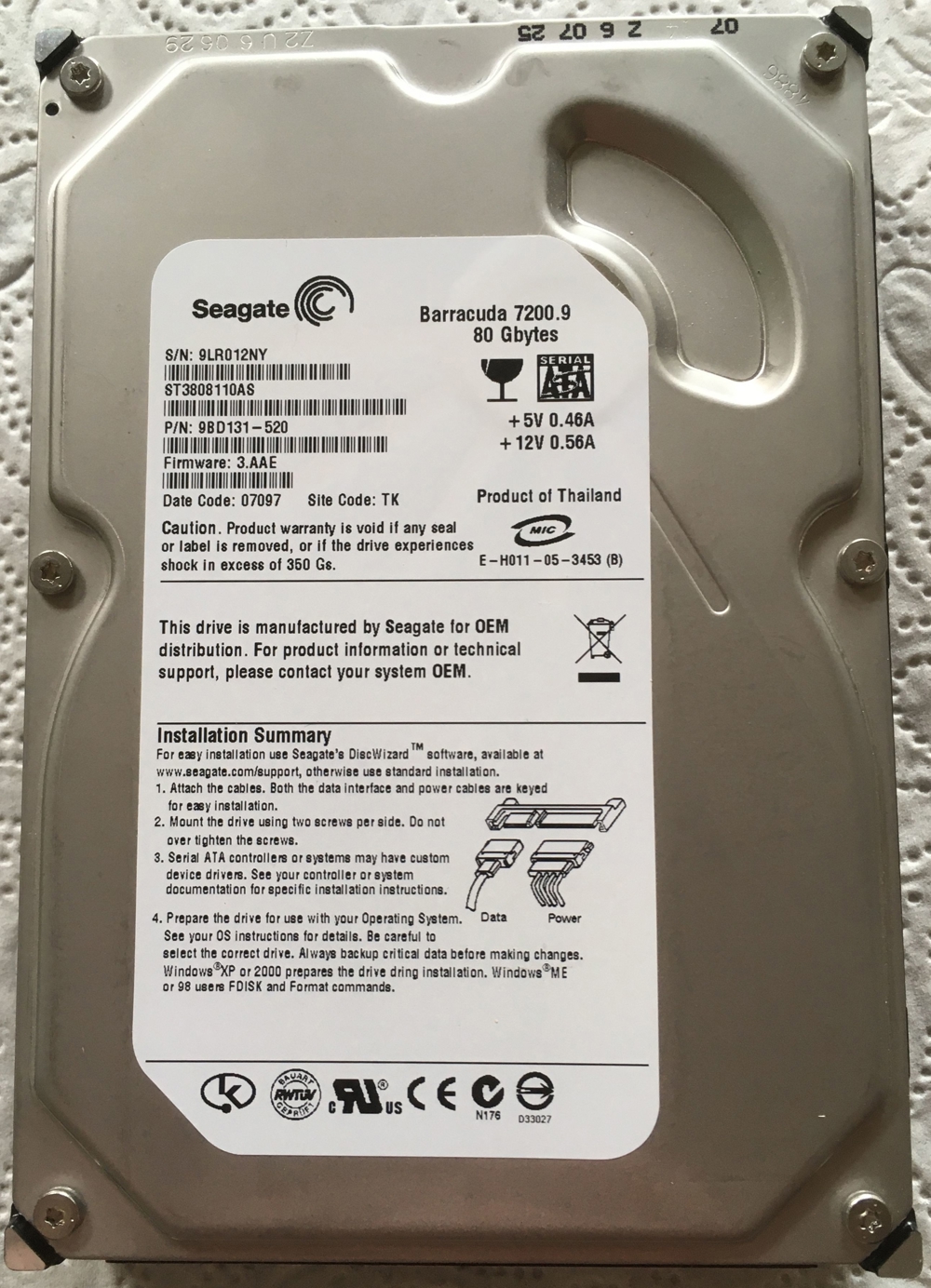 Notebook-HDD Seagate Barracuda 7200.9 ST3808110AS 80 GB