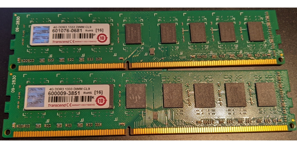 2er Set Transcend 8G (2 * 4G) DDR3 1333 DIMM CL9