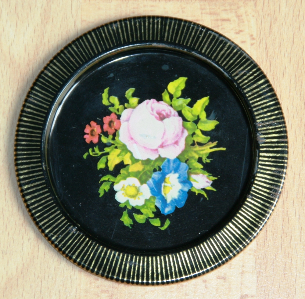 3 x schwarz-goldene Untersetzer für Gläser - mit Blumen-Motiv