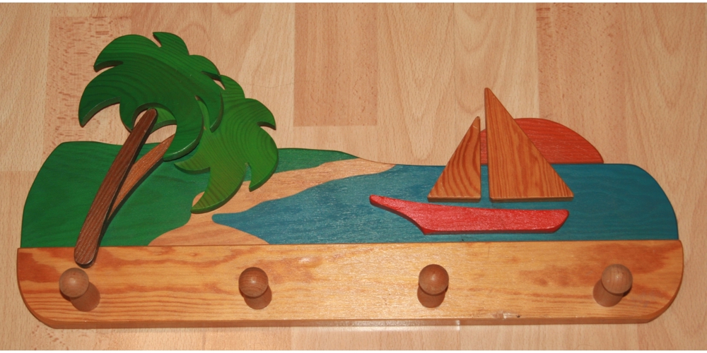 Wand - Garderobe mit Haken - 50 cm - maritim - Holz - Handarbeit