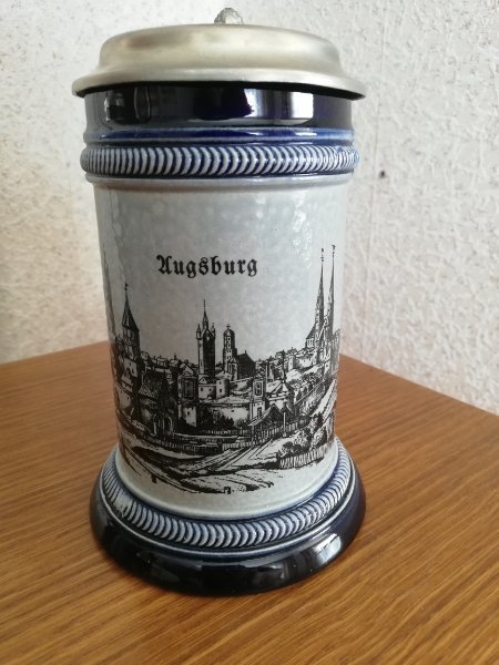 Bierkrug " Augsburg" mit Zinndeckel