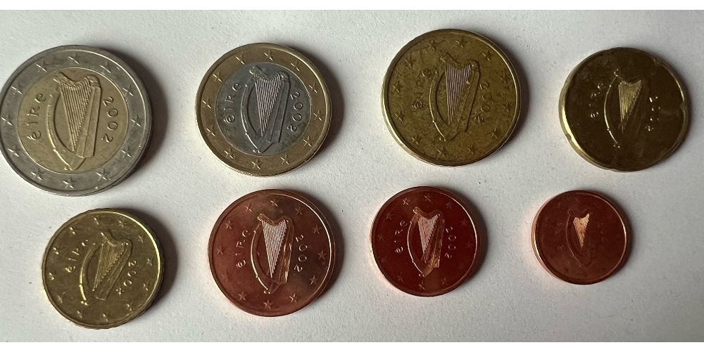 Umlaufmünzen Kursmünzen Irland 2002 von 2 Euro bis 1 Cent lose