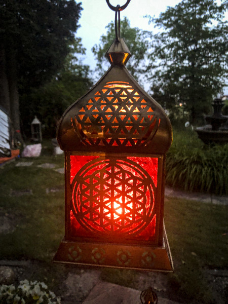 neu: Orientalisches Licht "Blume des Lebens" rot Messing Antique Laterne Lampe