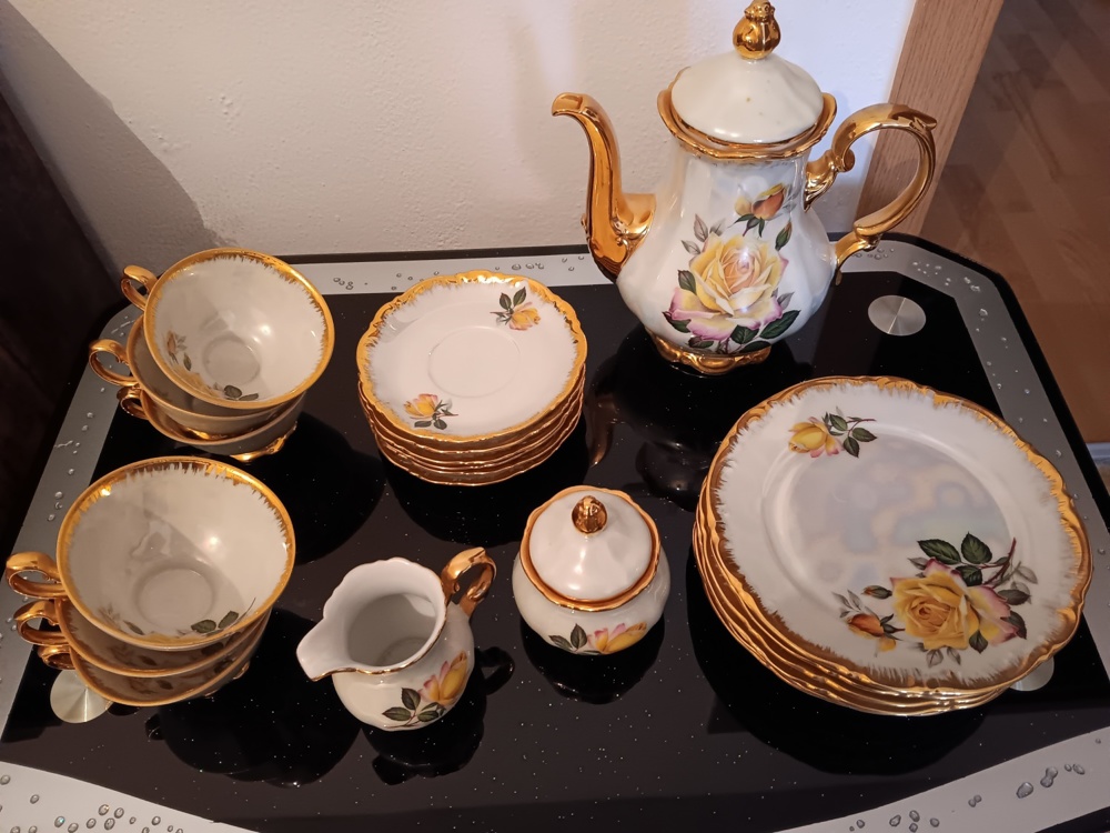 Kaffeeservice Porzellan 22 Karat Gold