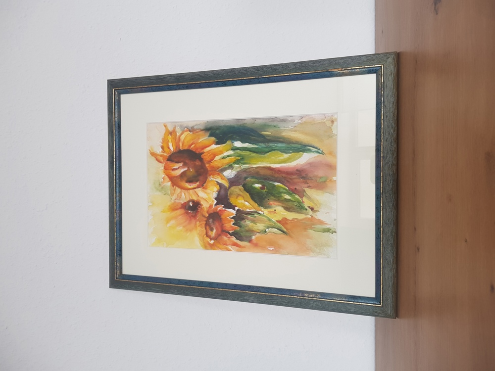 Aquarell Bild Wandbild inklusive Rahmen Motiv Sonnenblumen von Heidi Niederhöfer 2006