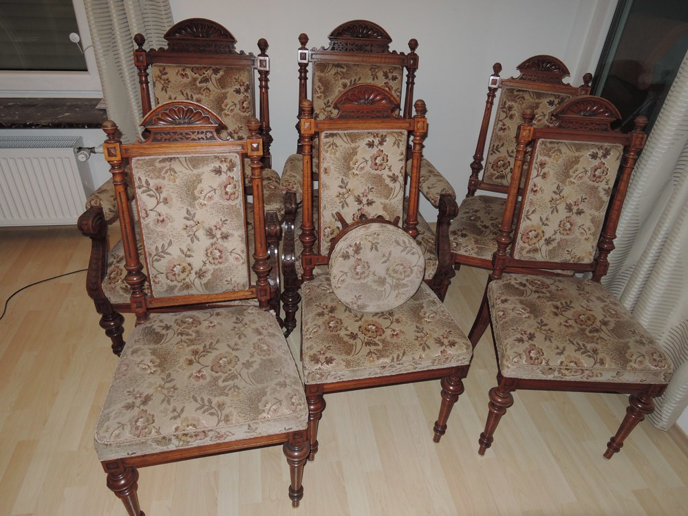 Stühle 4 Gründerzeitstühle +2 Armlehnsessel Stuhlgruppe Antikmöbel Antiquitäten