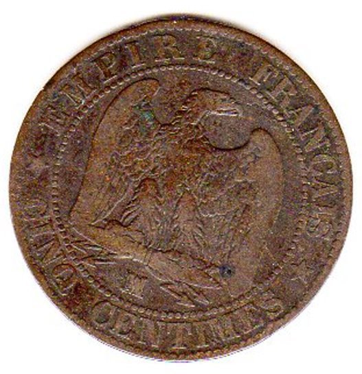 5 Centimes, Napoleon III., Zweites Kaiserreich, France, 1854, MA (Marseille), Bronze
