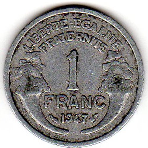 1 Franc, Frankreich, France, 1947, Vierte Republik, Aluminium (Al)