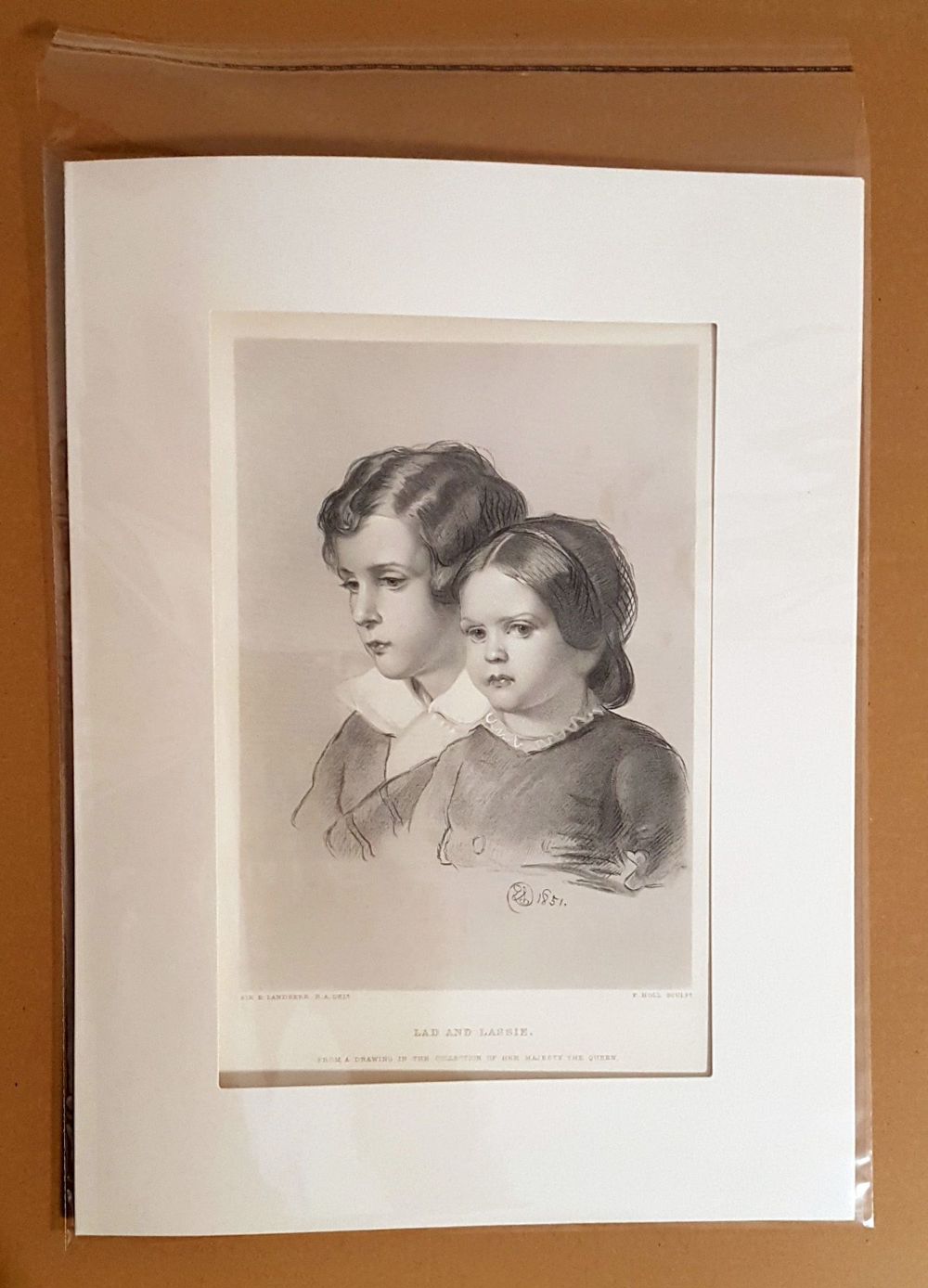 Grafik Stahlstich Lad and Lassie Kind Junge Mädchen Biedermeier