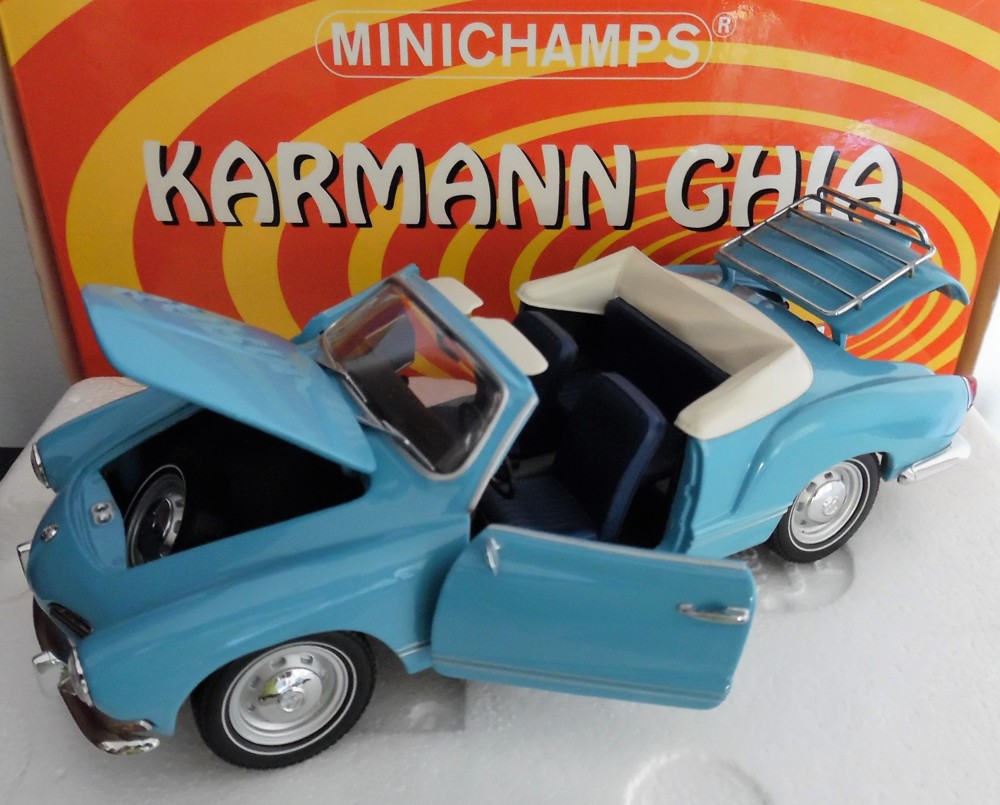  VW Karmann Ghia Cabriolet 1970 blau Minichamps Modell + original Figur limitierte Auflage OVP 1:24