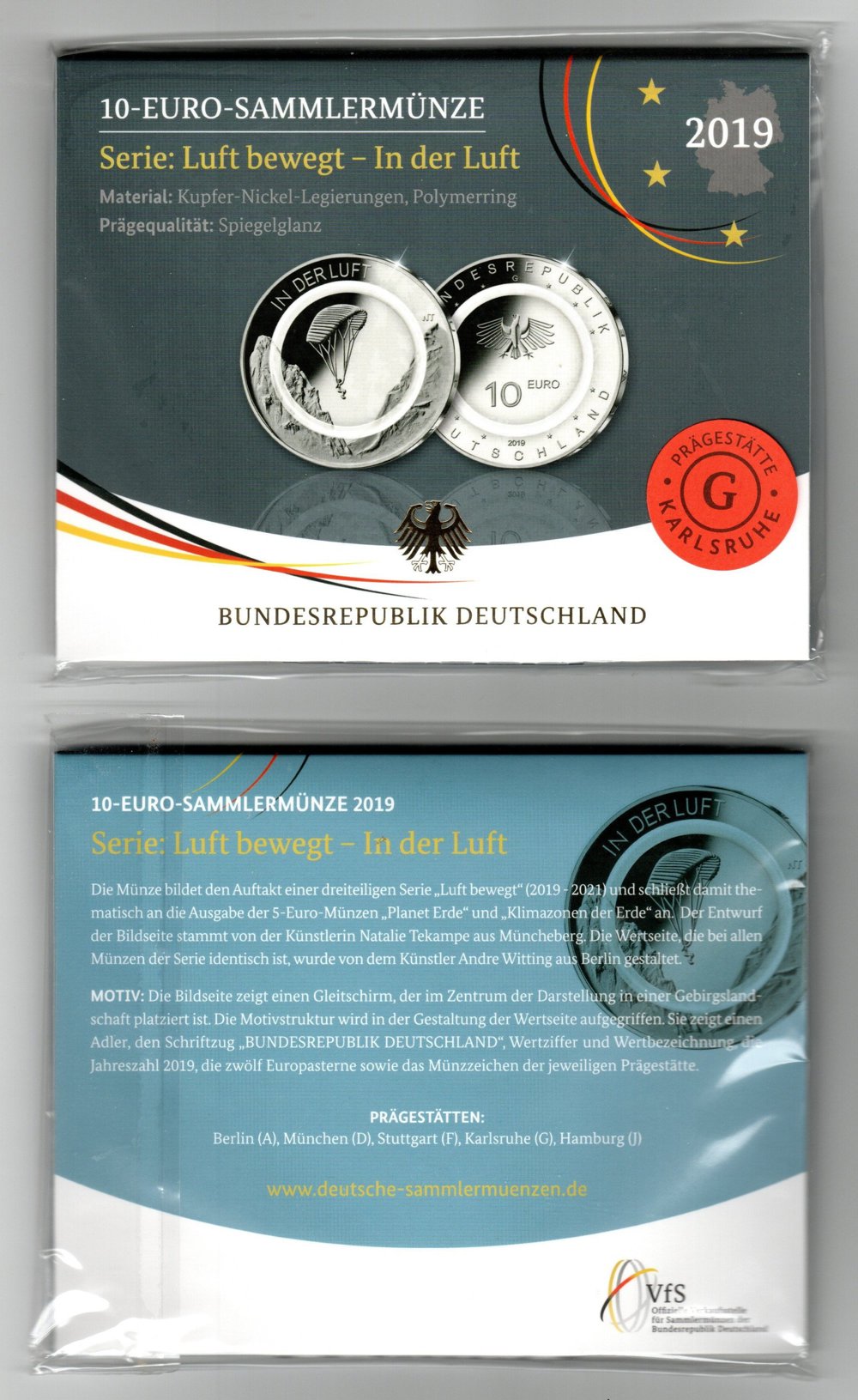 10 Euro Münze PP Serie  In der Luft   G  BRD Deutschland 2019
