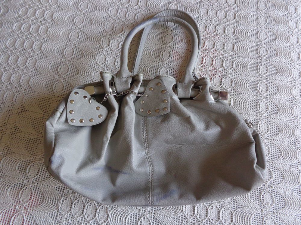 Vintage - Tasche, Handtasche, Kunstleder, hellgrau